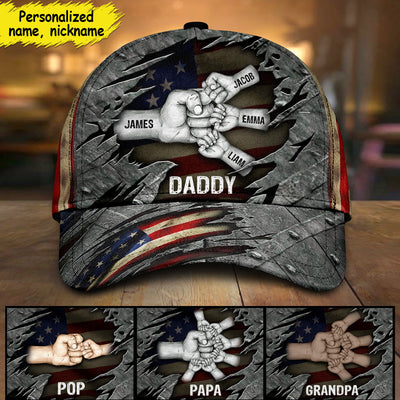 American Flag Grandpa Daddy Papa Hands To Hands Kids Personalized Cap CTL04MAY24CT1