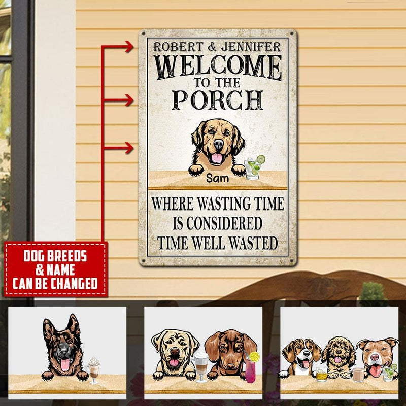 Personalized Custom Welcome To The Deck/ Patio/ Porch We Do A Lot Of Grillin' Sippin' & Chillin' Up To 5 Dogs And Cats Printed Metal Sign