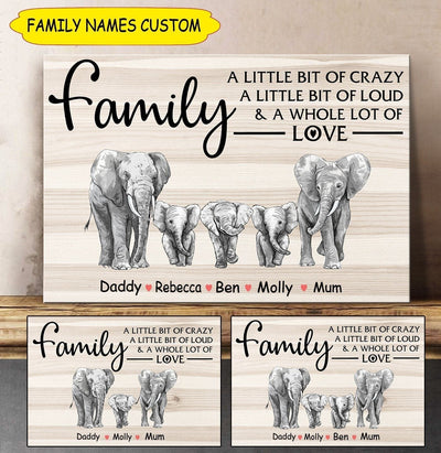 Personalized Family A Little Bit Of Crazy Love Elephant Canvas PM-15CT10 Dreamship 24x16in