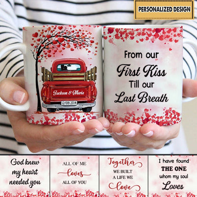 From Our First Kiss Till Our Last Breath Red Truck Couple Mug Custom Name & Date Ntk05jan22va1 Dreamship