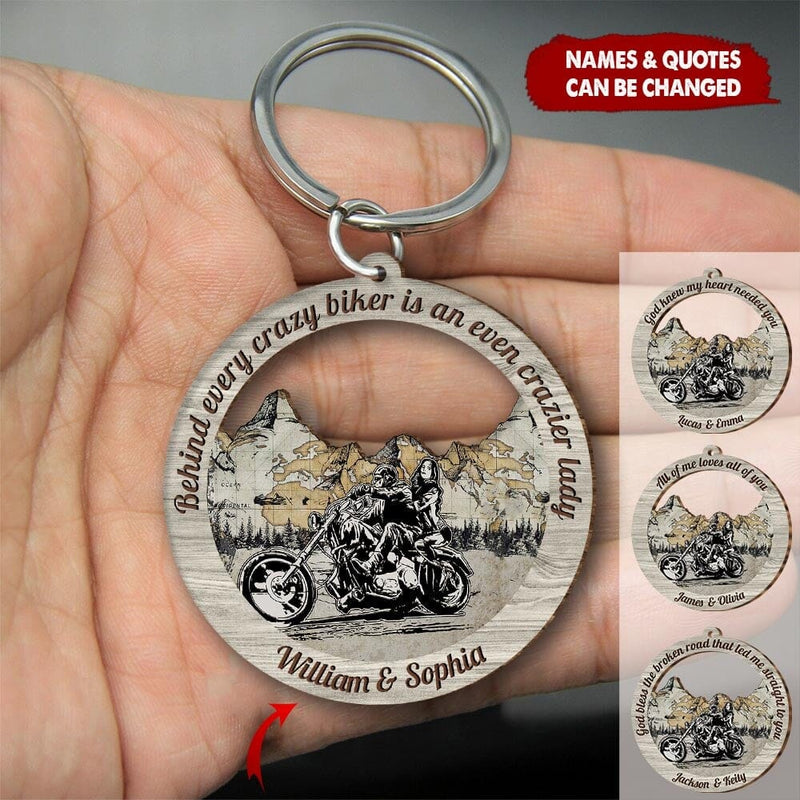 Discover Personalized Behind Every Crazy Biker Is An Even Crazier Lady Wooden Keychain