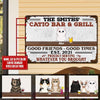 Personalized Custom Up To 6 Cats Catio Bar & Grill Good Friends Good Times Printed Metal Sign PHT Metal Sign Human Custom Store 12 x 8 in