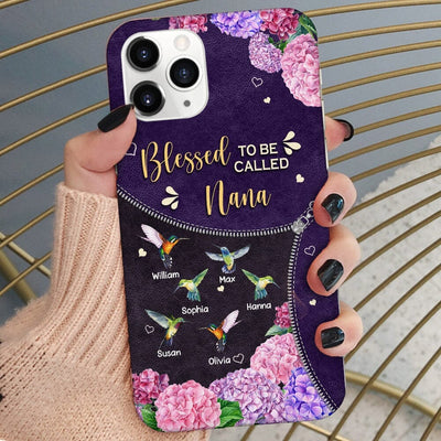 Blessed to be called Grandma Hummingbird Leather Texture Personalized Phone case HTN02JUN23CA4