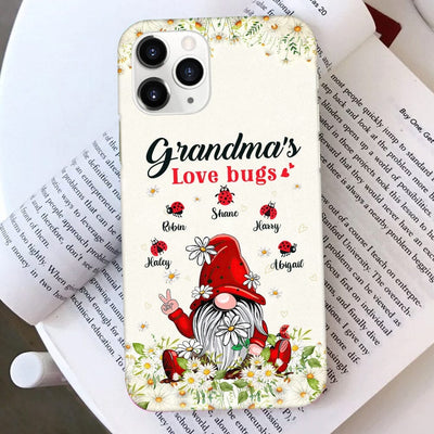 Grandma's Love Bugs Daisy Chamomile Garden Gnome Cute Little Lady Bugs Grandkids Personalized Phone case Perfect Gift For Grandmas Moms Aunties HTN25APR23CA2 Silicone Phone Case Humancustom - Unique Personalized Gifts
