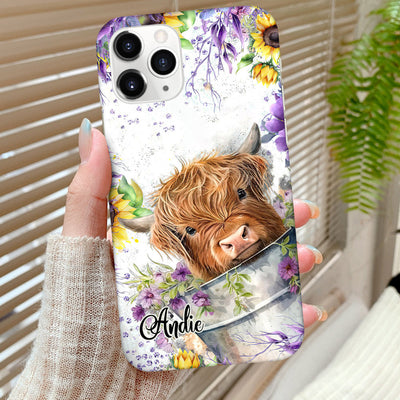 Flower Baby Highland Cow In Bucket, Love Cow Cattle Farm Personalized Phone Case HTN19JUN23CA2