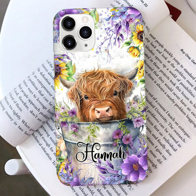 Flower Baby Highland Cow In Bucket, Love Cow Cattle Farm Personalized Phone Case HTN02JUN23CA3