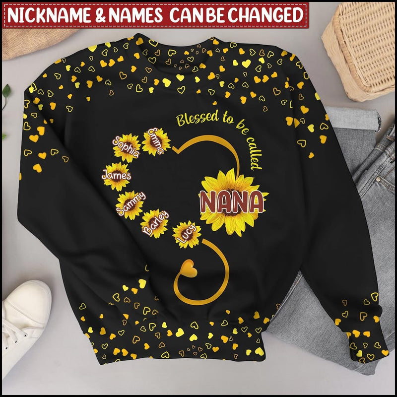 Personalized Blessed To Be Called Grandma Mom Sunflower Heart Mother's Day Best Gift 3D Sweatshirt