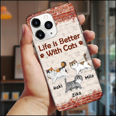 Double Trouble Brick Wall Walking Cat Personalized Phone case Gift for cat lovers HTN18FEB23KL1 Silicone Phone Case Humancustom - Unique Personalized Gifts