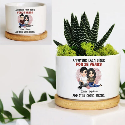 Annoying each other for many years And still going strong Doll Sitting Couple Personalized Ceramic Plant Pot HTN04APR23NA1 Ceramic Plant Pot Humancustom - Unique Personalized Gifts
