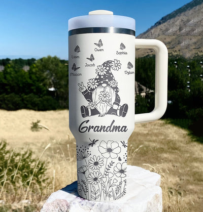 Flower Gnome Grandma Mom Butterfly Kids Personalized Tumbler With Straw CTL27DEC23CT1