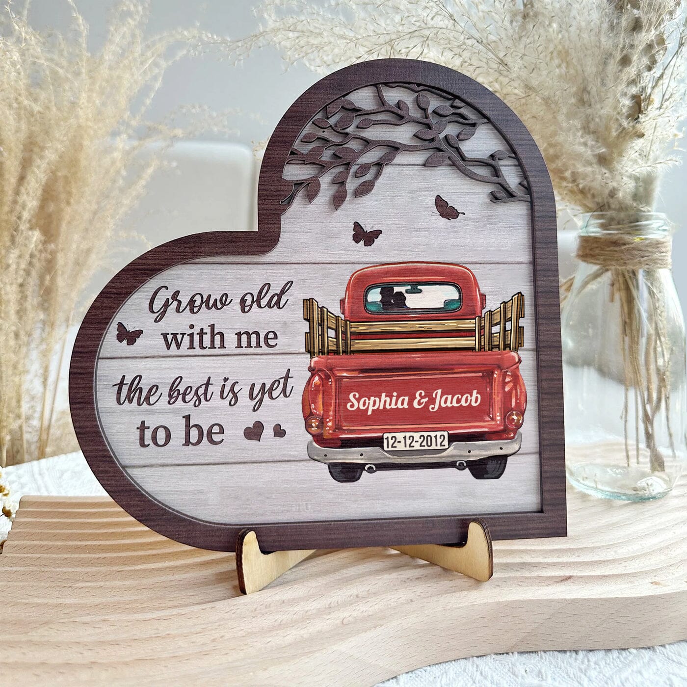 Red Truck Grow Old With Me Couples Anniversary - Personalized 2 Layers Wooden Plaque NVL21DEC23CT1 Wood Plaque HumanCustom - Unique Personalized Gifts Made Just for You 