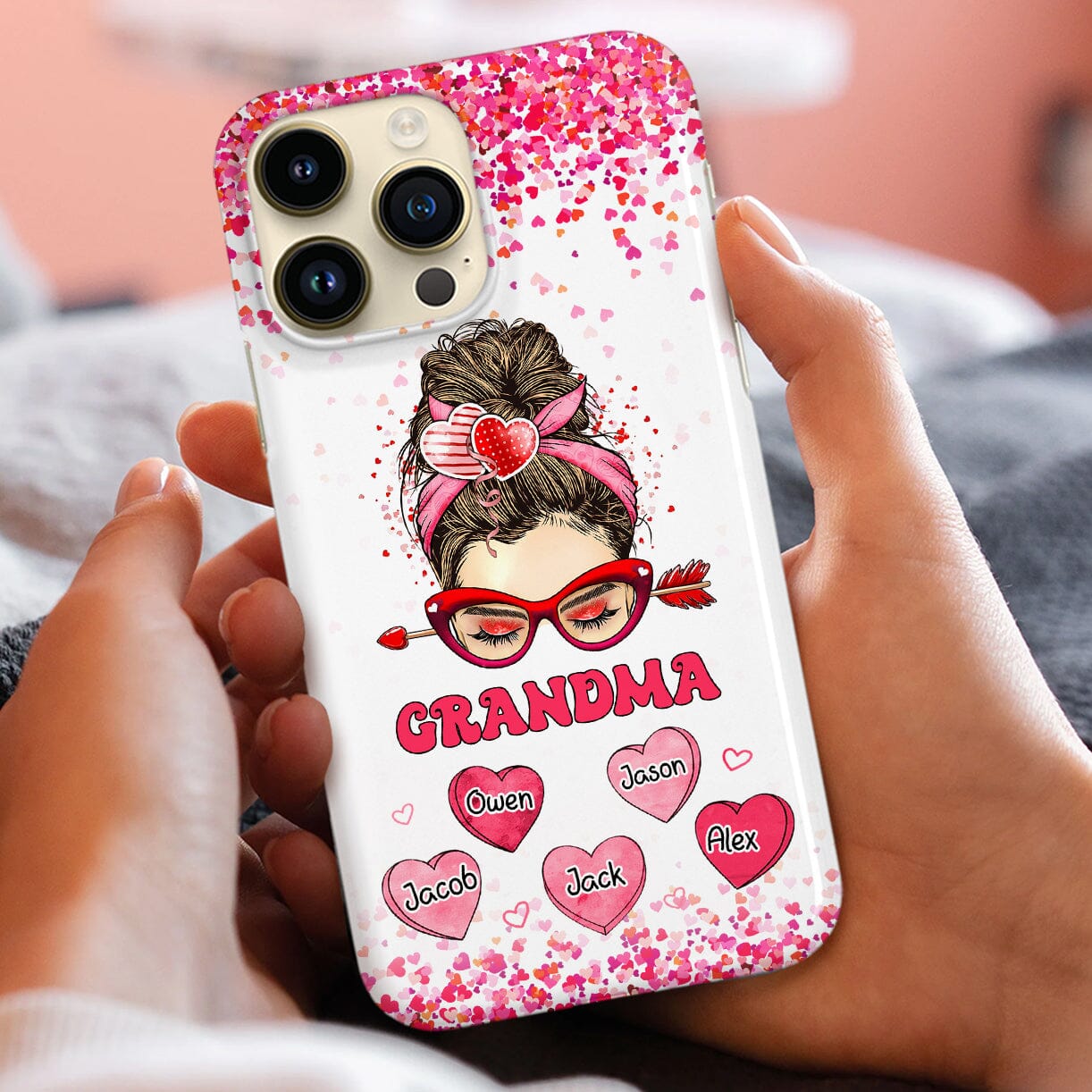 Messy Bun Grandma Mom Heart Kids Personalized Phone case NVL20DEC23CT2 Silicone Phone Case HumanCustom - Unique Personalized Gifts Made Just for You 