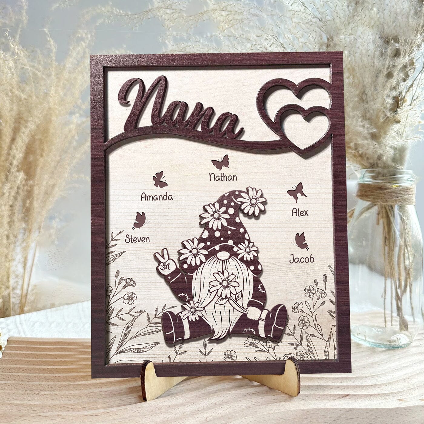 Love Gnome Nana Grandma With Butterflies Grandkids Personalized 2 Layers Wooden Plaque CTL25DEC23CT3 Wood Plaque HumanCustom - Unique Personalized Gifts Made Just for You 