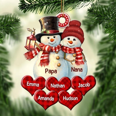 Christmas Couple Snowman Grandma Grandpa Sweatheart Grandkids Personalized Acrylic Ornament HTN31OCT23CT1 Acrylic Ornament HumanCustom - Unique Personalized Gifts Made Just for You Pack 1