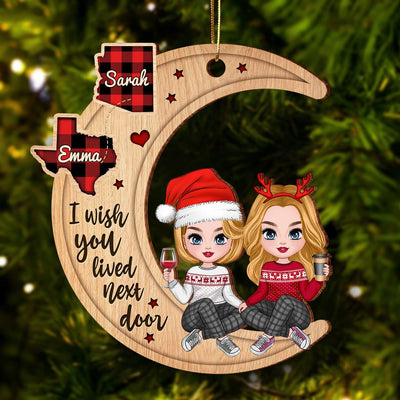 Christmas Pretty Doll Besties Sisters On Moon Personalized Wood Custom Shape Ornament CTL26OCT23CT1 Wood Custom Shape Ornament HumanCustom - Unique Personalized Gifts Made Just for You Pack 1