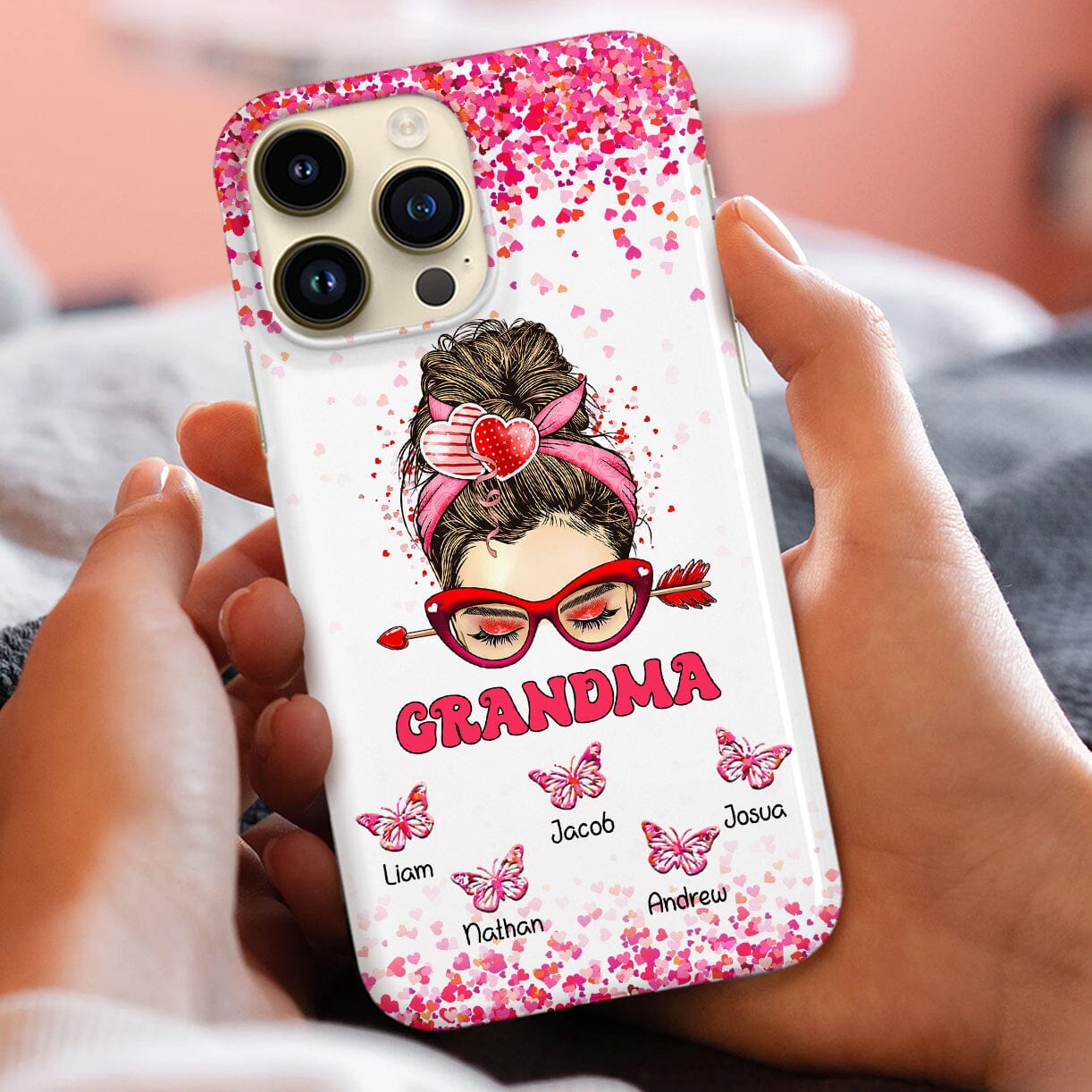 Messy Bun Grandma Mom Butterfly Kids Personalized Phone case NVL20DEC23CT1 Silicone Phone Case HumanCustom - Unique Personalized Gifts Made Just for You 