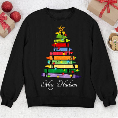 Teacher Christmas Crayon Tree Light Personalized Sweatshirt HTN14NOV23CT1 2d sweatshirt HumanCustom - Unique Personalized Gifts Made Just for You Sweatshirt S Black