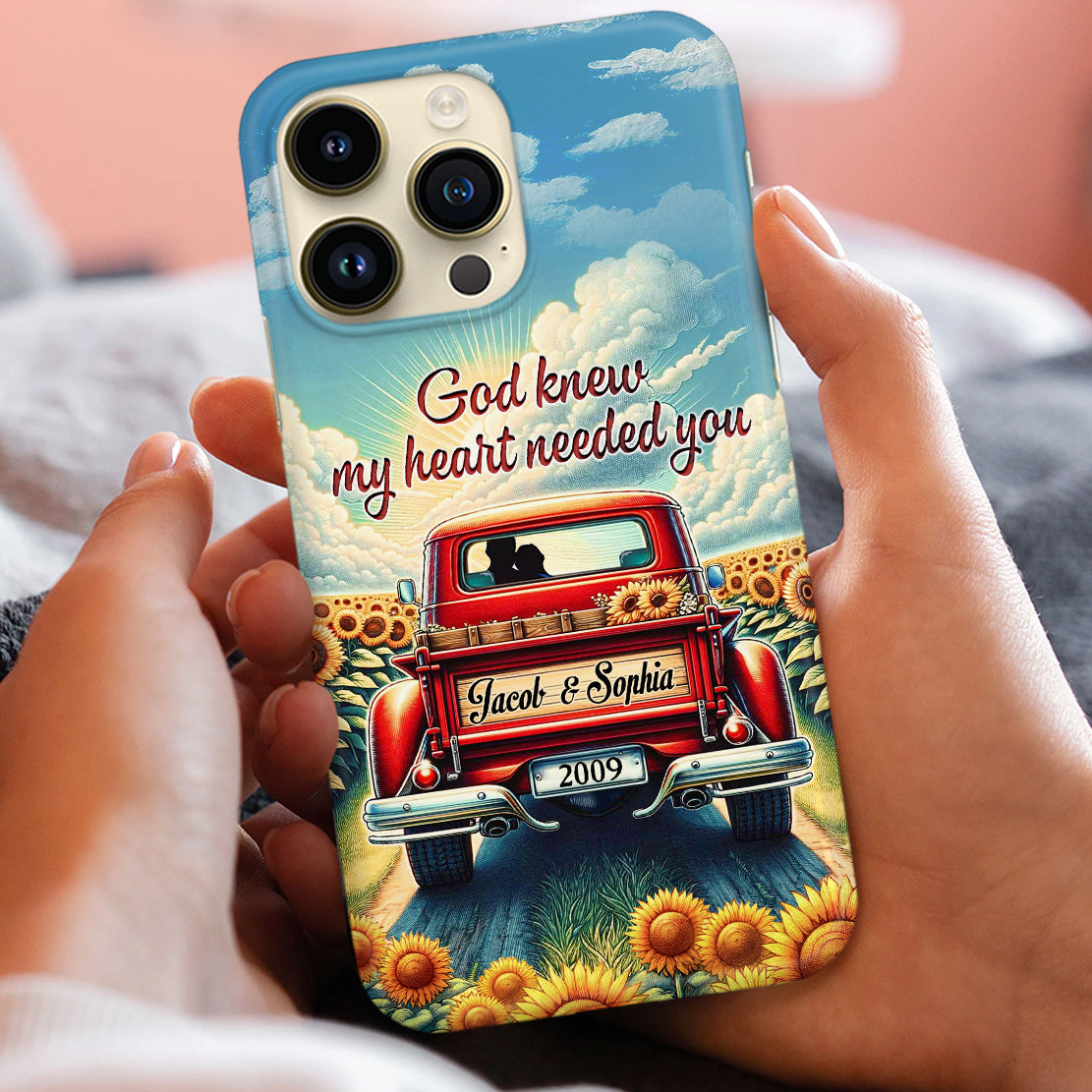 Sunflower Field Romantic Couple Truck God Knew My Heart Needed you Personalized Phone case HTN26DEC23CT1