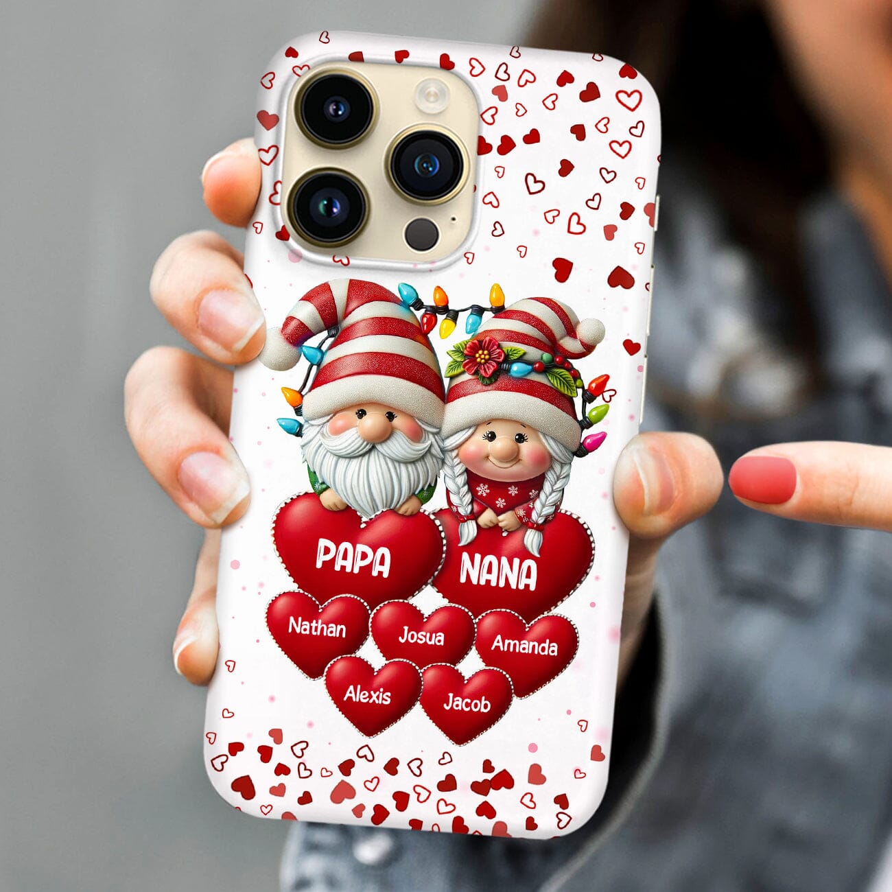 Gnome Couple Grandpa & Grandma With Heart Kids Personalized Silicone Phone Case VTX08DEC23CT2 Silicone Phone Case HumanCustom - Unique Personalized Gifts Made Just for You 