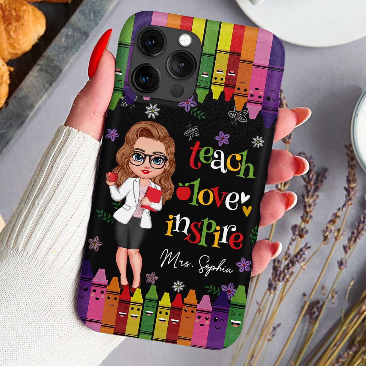 Colorful Crayon Teach Love Inspire Cute Pretty Doll Teacher Personalized Phone case Perfect Teacher's Day Gift HTN21DEC23CT3 Silicone Phone Case HumanCustom - Unique Personalized Gifts Made Just for You 