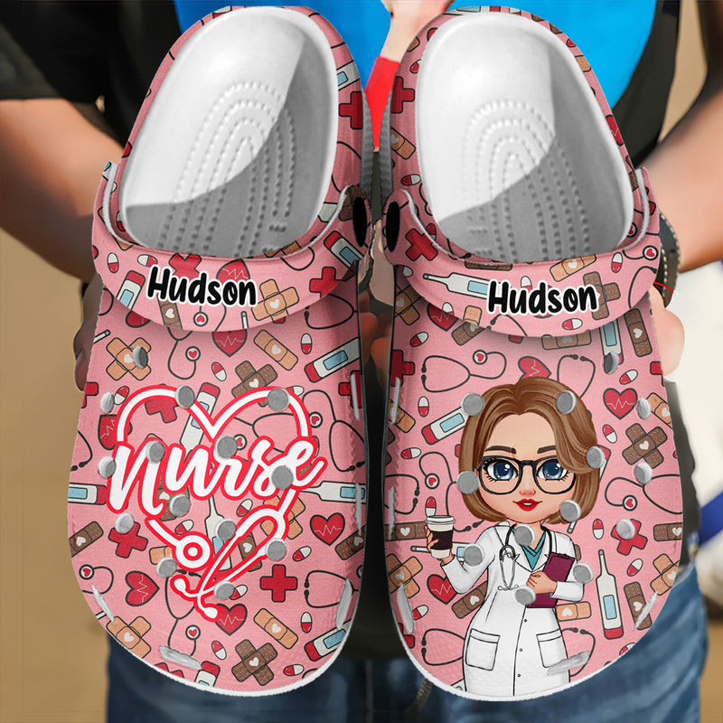 Nurse Heart Love Girl Nurse Medical Personalized Clogs