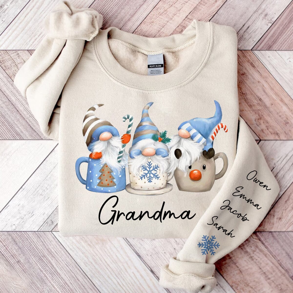 Winter Gnome Christmas Grandma With Grandkids Name On Sleeve Personalized Sweatshirt Gift for Grandmas Moms Aunties CTL17NOV23CT1 2d sweatshirt HumanCustom - Unique Personalized Gifts Made Just for You Sweatshirt White S