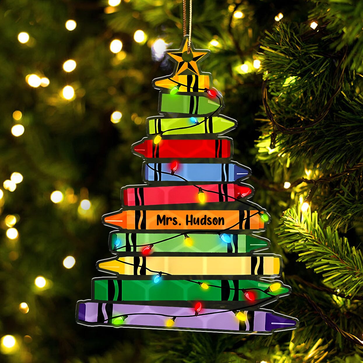 Teacher Christmas Crayon Tree Light Personalized Acrylic Ornament HTN09NOV23CT2 Acrylic Ornament HumanCustom - Unique Personalized Gifts Made Just for You Pack 1 