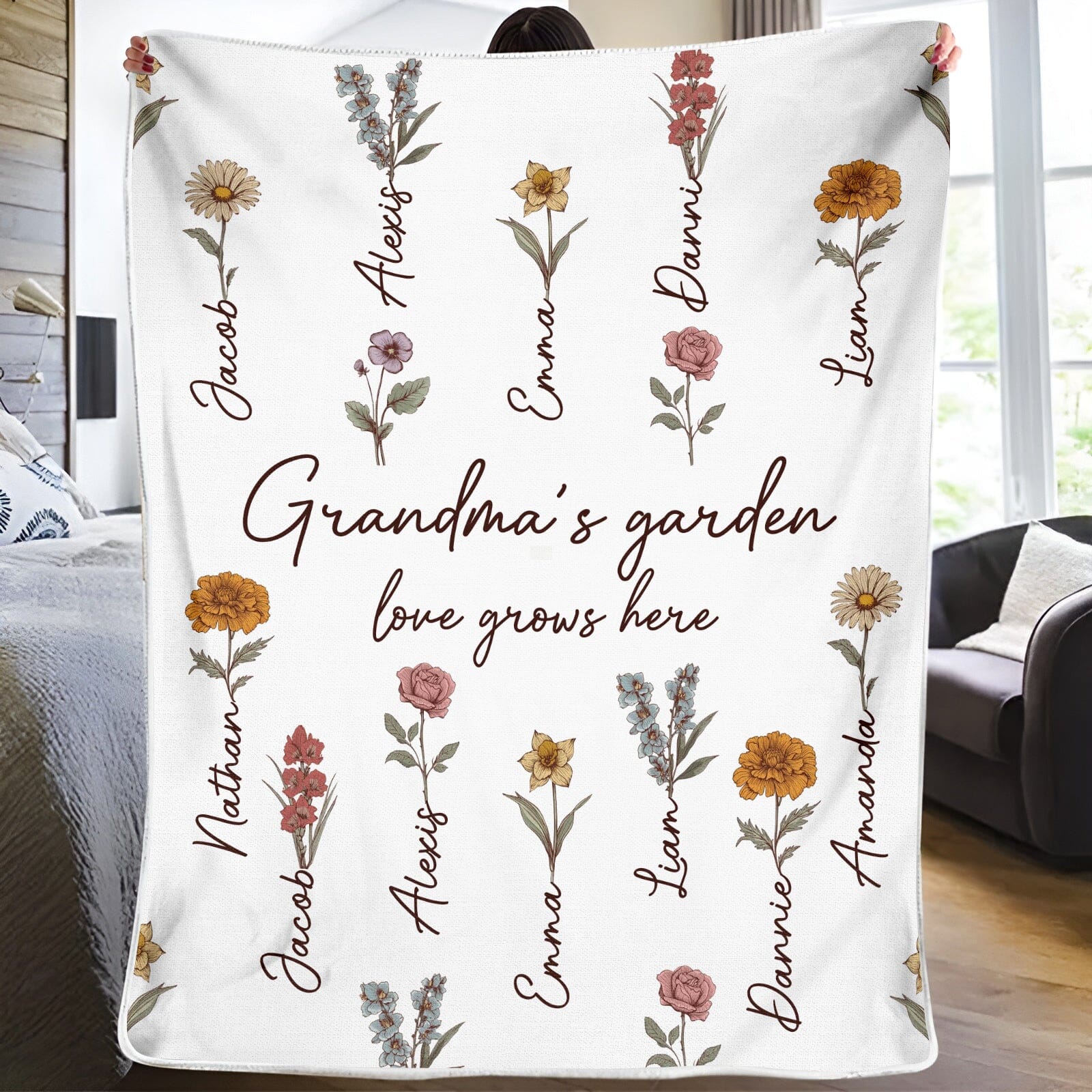 Grandma's Garden Love Grows Here Custom Name Kids Personalized Fleece Blanket CTL25DEC23CT1 Fleece Blanket HumanCustom - Unique Personalized Gifts Made Just for You 