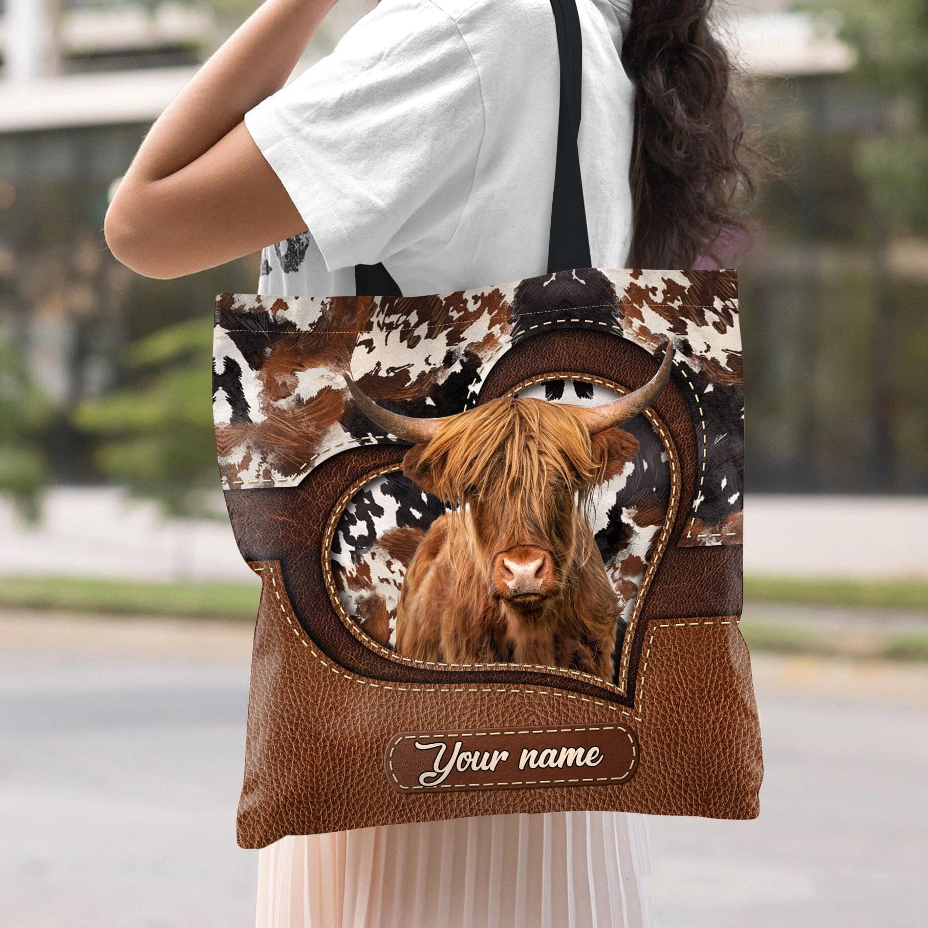 Retro Country Farm Love Cows Cattle Black And Brown Cowhide Leather Pattern Personalized Tote Bag LPL04DEC23CT1 Tote Bag HumanCustom - Unique Personalized Gifts Made Just for You Size S (33x33cm) 