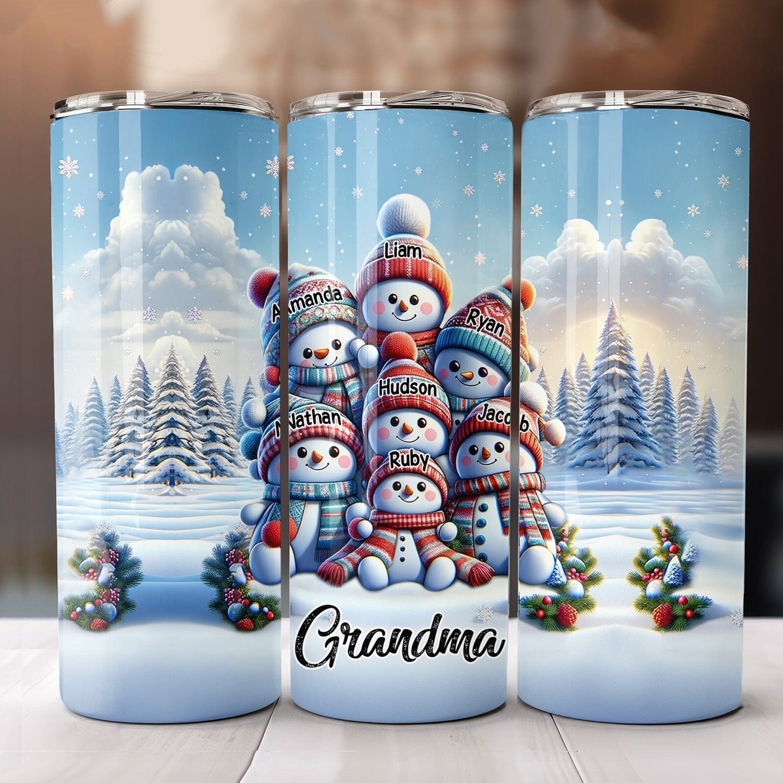 Christmas Snowman Grandkids Personalized Skinny Tumbler HTN13NOV23CT3 Skinny Tumbler HumanCustom - Unique Personalized Gifts Made Just for You 20 Oz 