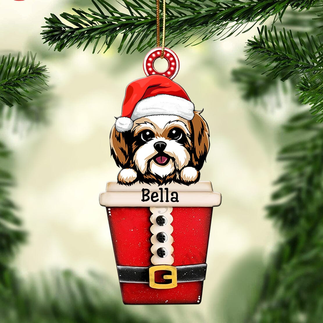 Personalized Christmas Dog Puppy Pet In Cup Wood Custom Shape Ornament HTN06NOV23CT1 Wood Custom Shape Ornament HumanCustom - Unique Personalized Gifts Made Just for You Pack 1 