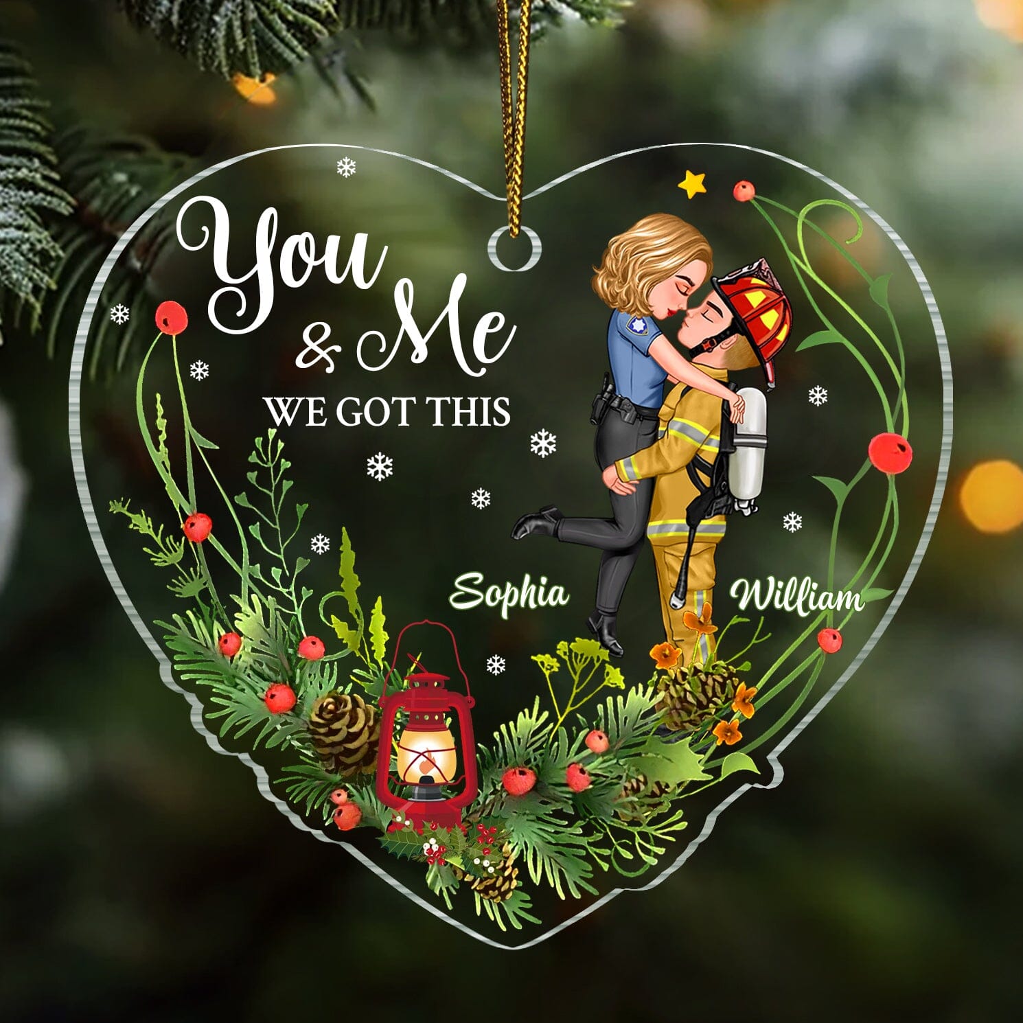 Christmas Couple Portrait, Firefighter, Nurse, Police Officer, Military, Chef, EMS, Flight, Teacher, Gifts by Occupation Personalized Acrylic Ornament CTL21NOV23CT1 Acrylic Ornament HumanCustom - Unique Personalized Gifts Made Just for You 3.5 IN Pack 1 