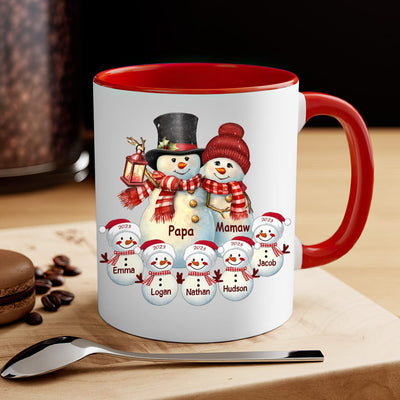 Couple Snowman Christmas Grandma Grandpa With Grandkids Personalized Accent Mug HTN02NOV23CT3 Accent Mug HumanCustom - Unique Personalized Gifts Made Just for You Red