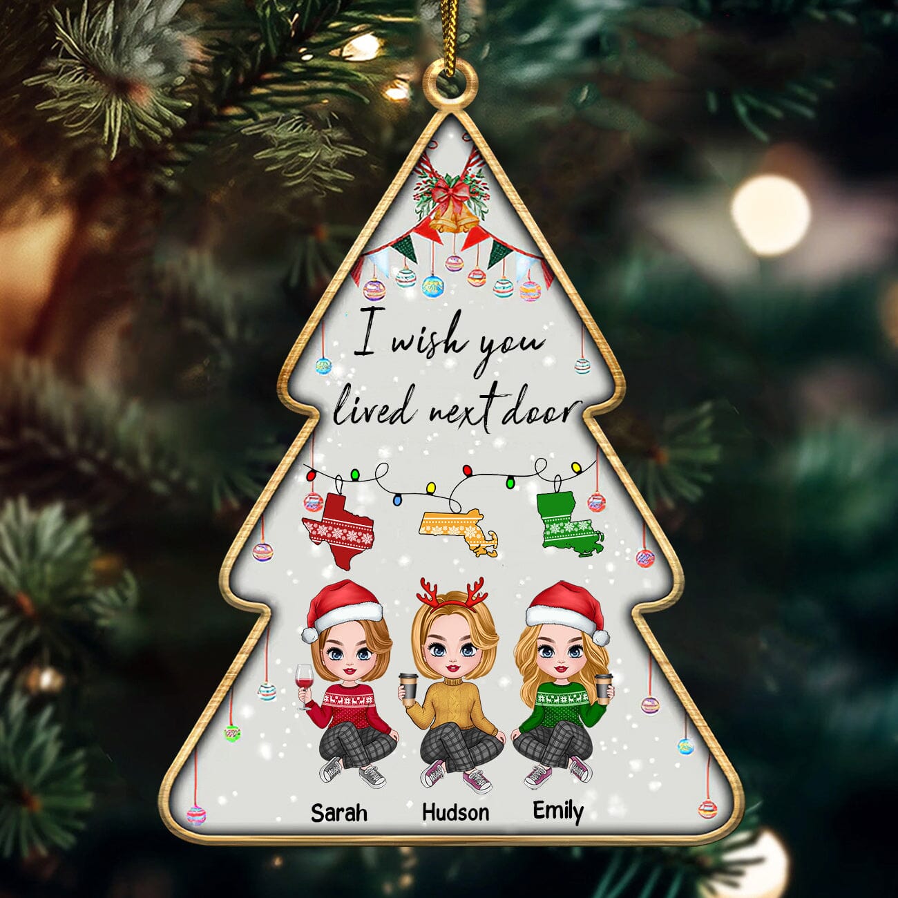 I Wish You Lived Next Door Personalized Ornament Christmas Gift For Sisters Besties Bff CTL20NOV23CT3 Wood Custom Shape Ornament HumanCustom - Unique Personalized Gifts Made Just for You 3.5 IN Pack 1 