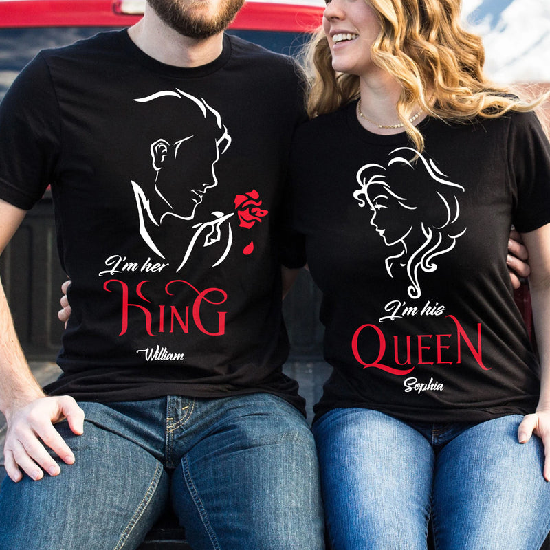 I'm her King I'm his Queen Couple Personalized Black T-shirt