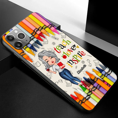 Colorful Crayon Teach Love Inspire Cute Pretty Doll Teacher Personalized Phone case Perfect Teacher's Day Gift HTN13APR23CT1 Silicone Phone Case Humancustom - Unique Personalized Gifts