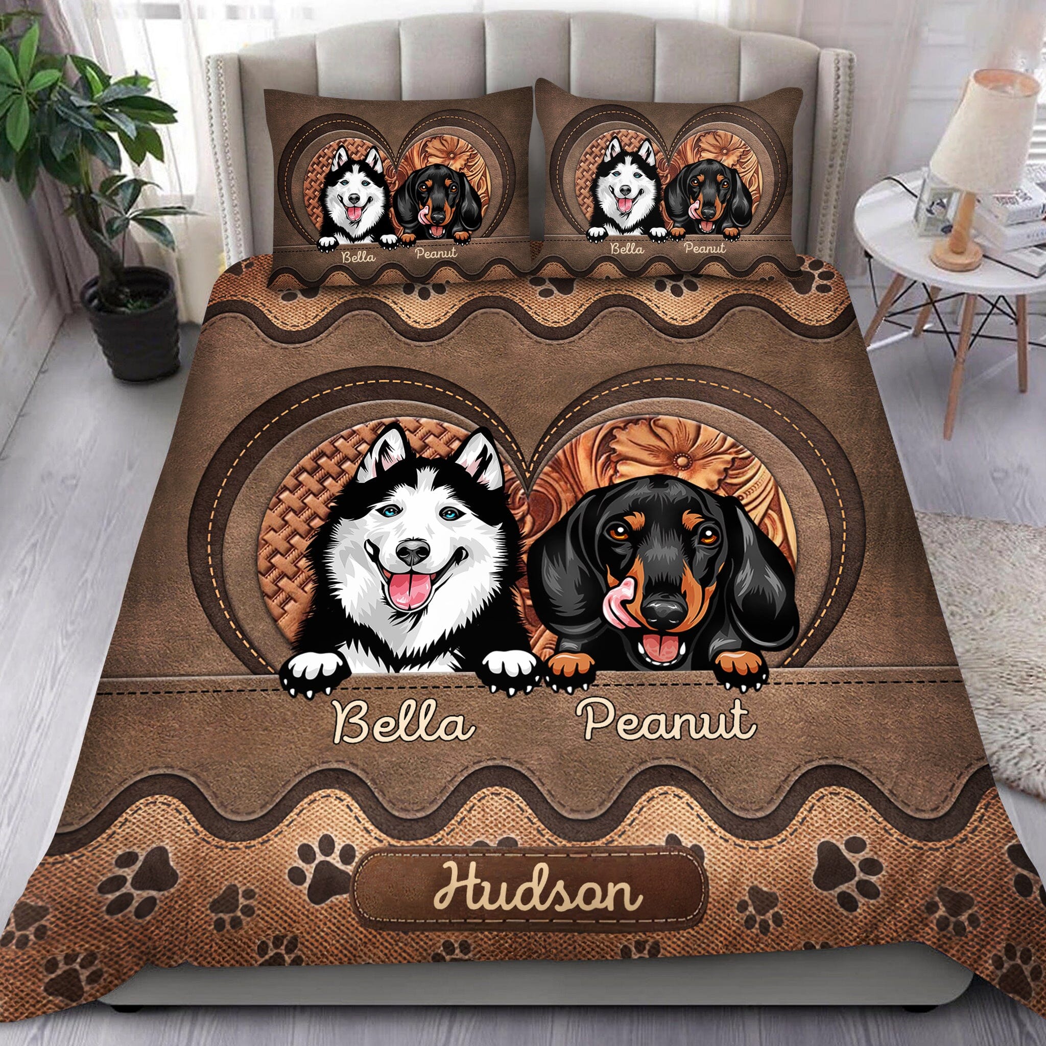 Leather Texture Effect Personalized Bedding Set For Dog Lovers VTX05DEC23CT1 Bedding Set HumanCustom - Unique Personalized Gifts Made Just for You US TWIN 