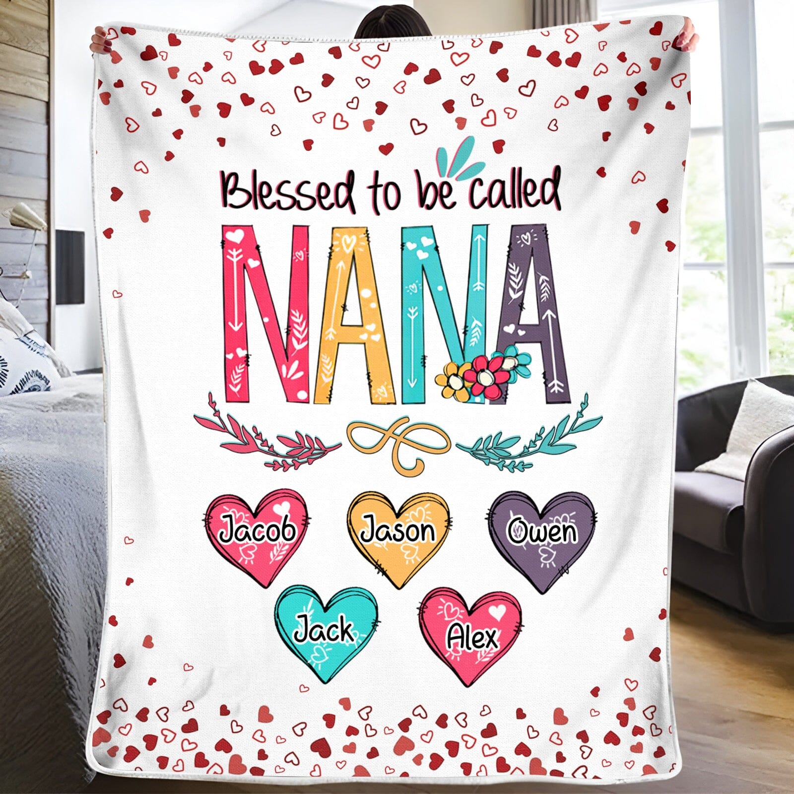 Blessed to be called Nana, Mommy, Auntie Heart Kids Personalized Fleece Blanket HTN07DEC23CT1 Fleece Blanket HumanCustom - Unique Personalized Gifts Made Just for You Small (30x40in) 