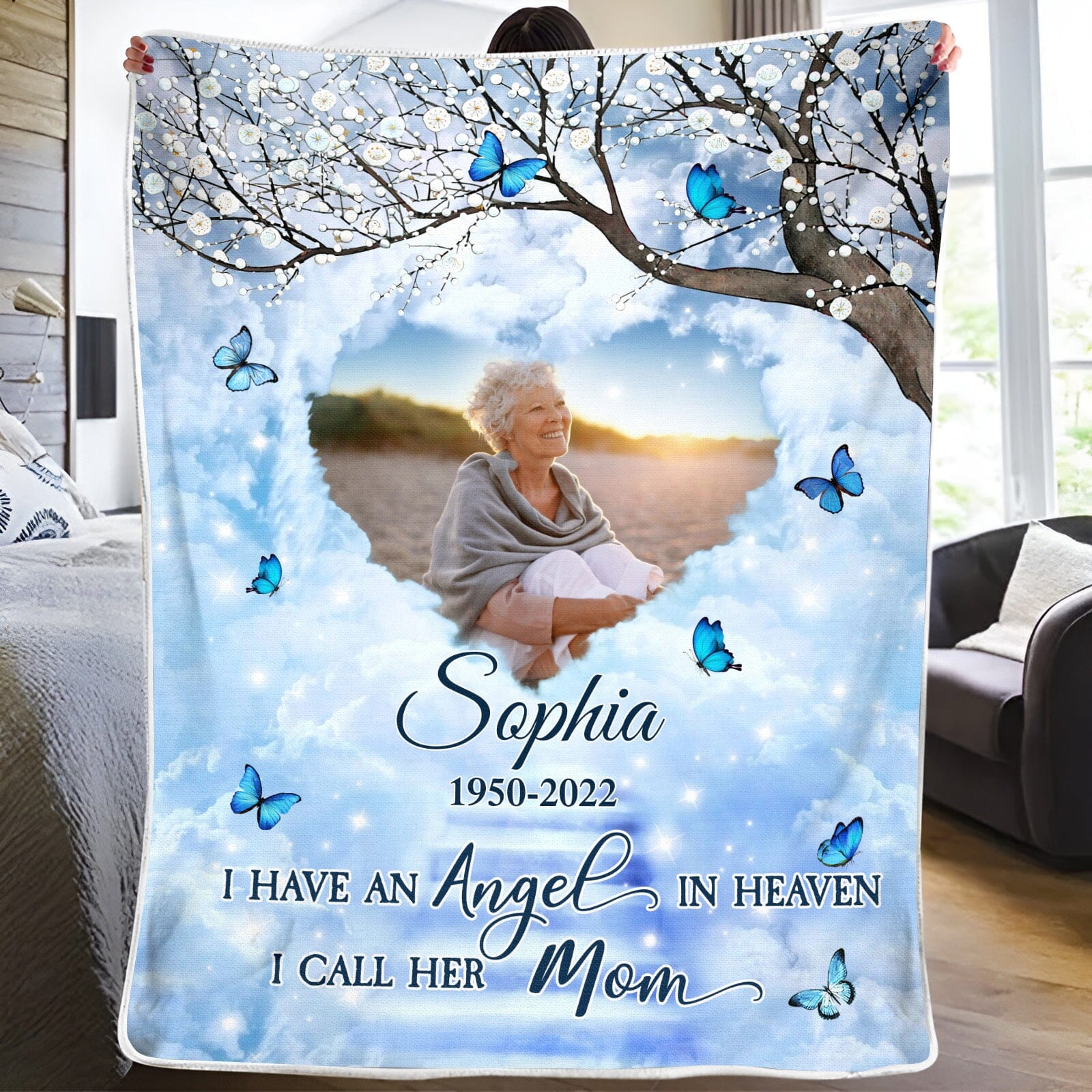 Memorial Butterfly Upload Image I Have An Angel In Heaven Personalized Blanket CTL05DEC23CT2 Fleece and Sherpa Blanket HumanCustom - Unique Personalized Gifts Made Just for You Fleece Blanket 30''X40'' 