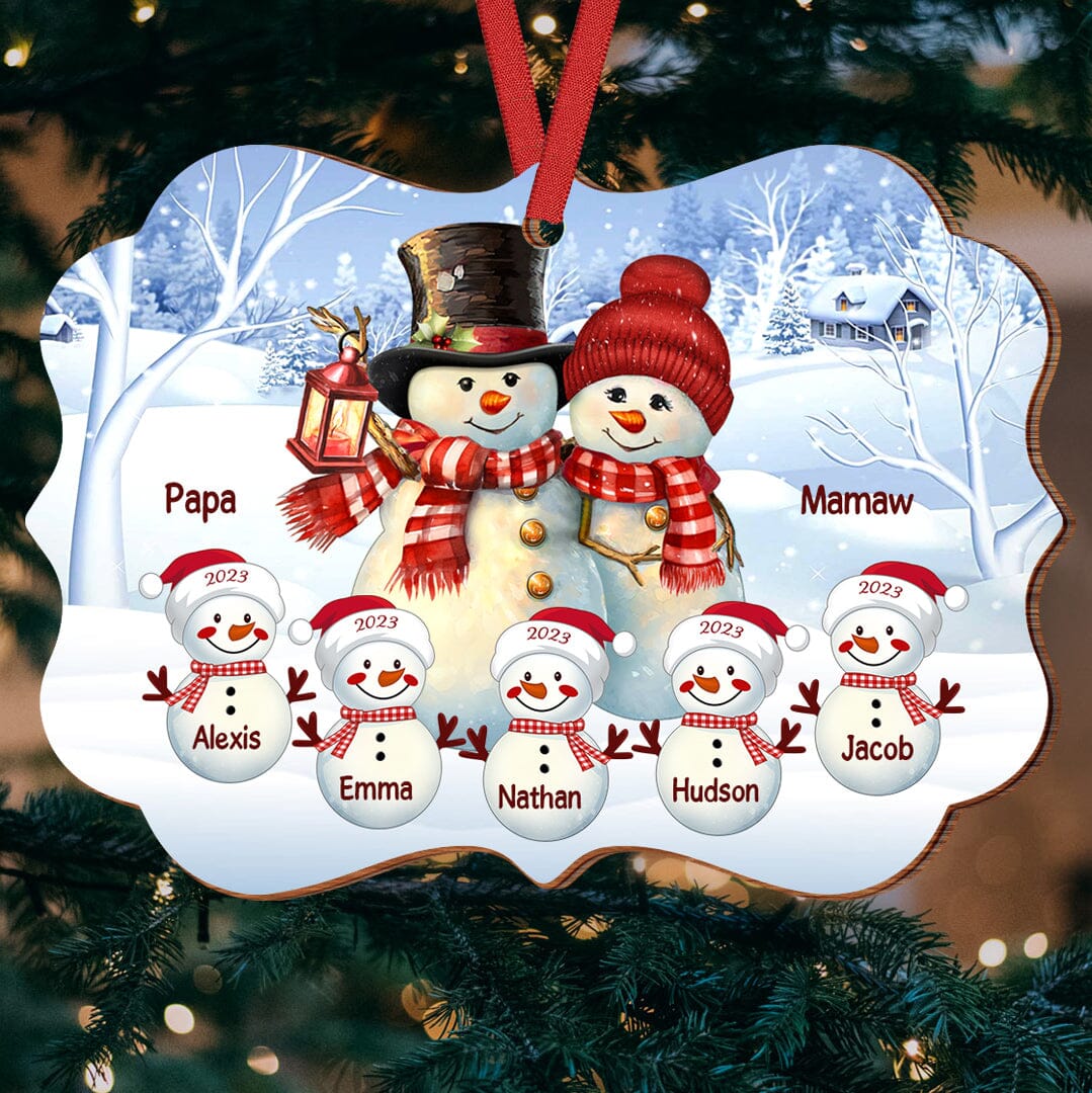 Couple Grandma and Grandpa Snowman With Grandkids Personalized Wood Custom Shape Ornament HTN06NOV23CT3 Wood Custom Shape Ornament HumanCustom - Unique Personalized Gifts Made Just for You Pack 1 