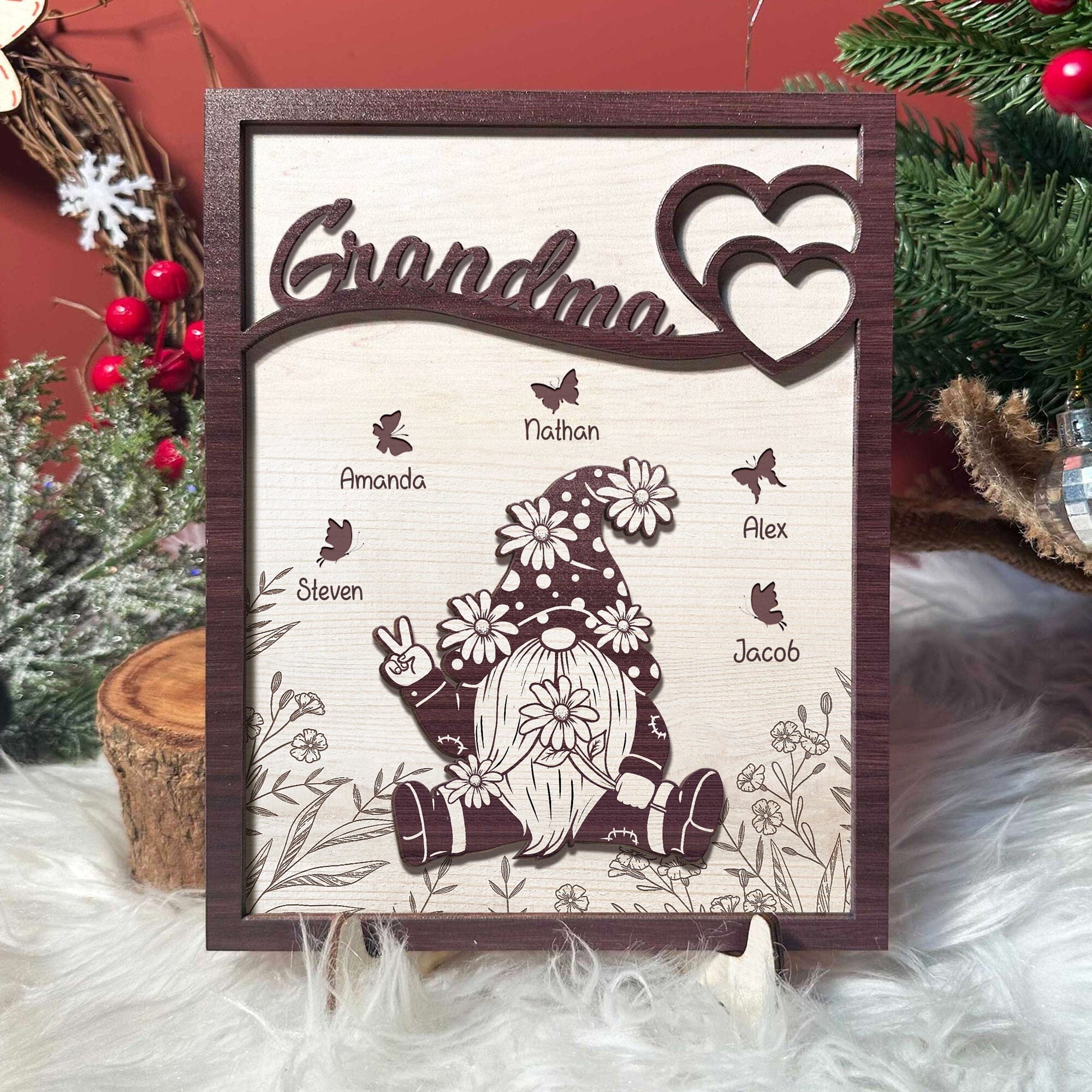 Love Gnome Nana Grandma With Butterflies Grandkids Personalized 2 Layers Wooden Plaque CTL25DEC23CT3 Wood Plaque HumanCustom - Unique Personalized Gifts Made Just for You 