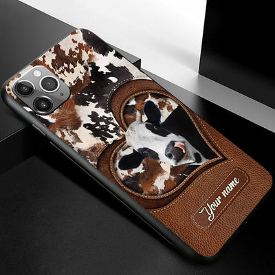 Retro Country Farm Love Cows Cattle Black And Brown Cowhide Leather Pattern Personalized Phone Case LPL17APR23CT1 Silicone Phone Case Humancustom - Unique Personalized Gifts