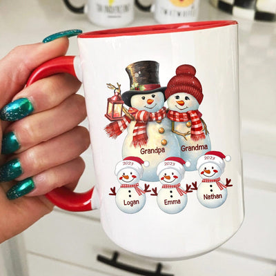 Couple Snowman Christmas Grandma Grandpa With Grandkids Personalized Accent Mug HTN02NOV23CT3 Accent Mug HumanCustom - Unique Personalized Gifts Made Just for You