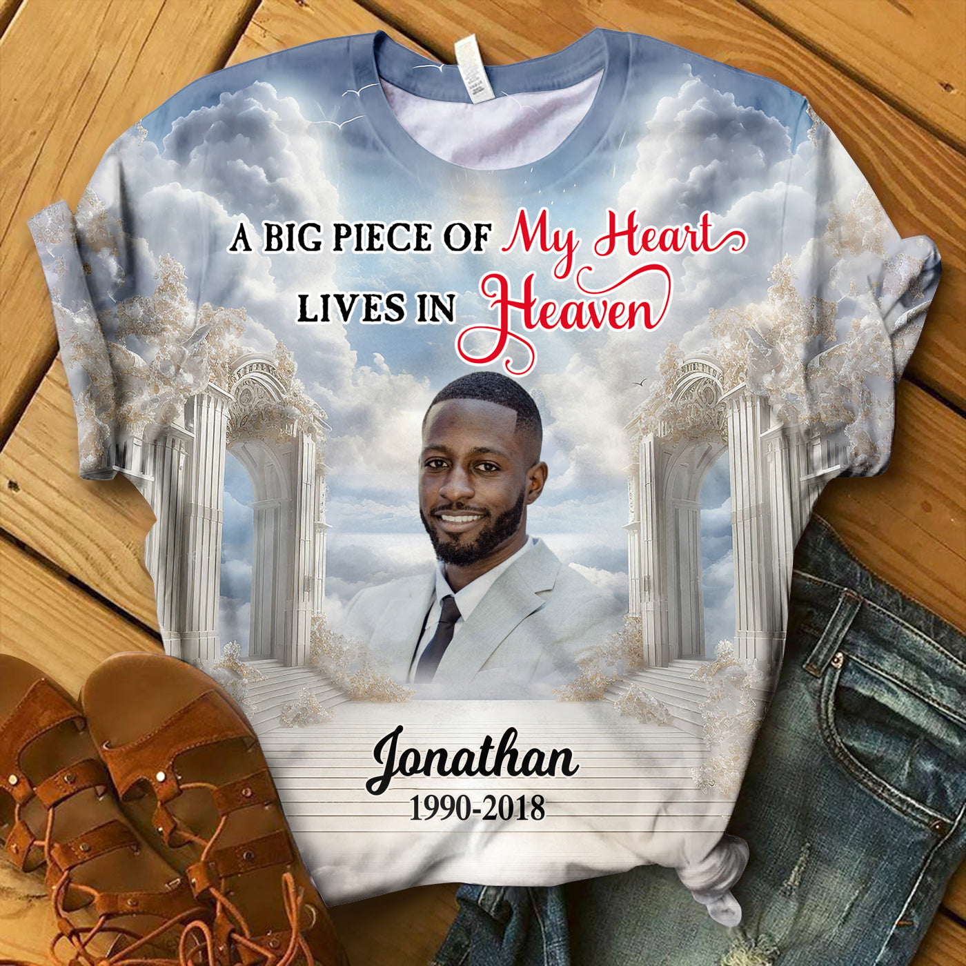 Memorial Upload Photo Heaven Gate Sky, In Loving Memory Personalized 3D T-shirt LPL21MAY24CT1