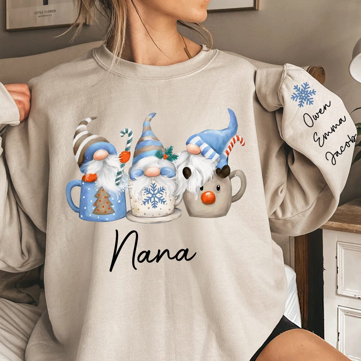 Winter Gnome Christmas Grandma With Grandkids Name On Sleeve Personalized Sweatshirt Gift for Grandmas Moms Aunties CTL17NOV23CT1 2d sweatshirt HumanCustom - Unique Personalized Gifts Made Just for You 