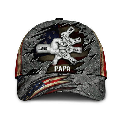 American Flag Grandpa Daddy Papa Hands To Hands Kids Personalized Cap CTL04MAY24CT1