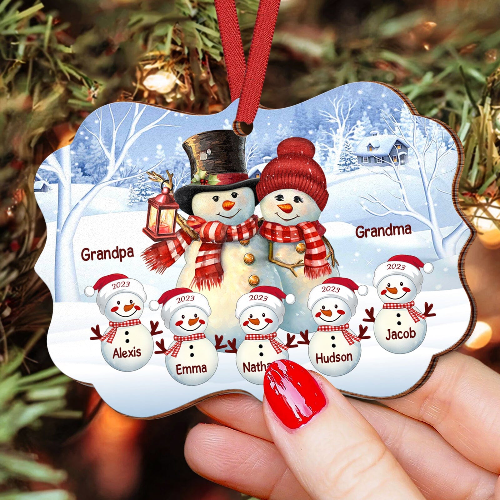 Couple Grandma and Grandpa Snowman With Grandkids Personalized Wood Custom Shape Ornament HTN06NOV23CT3 Wood Custom Shape Ornament HumanCustom - Unique Personalized Gifts Made Just for You 