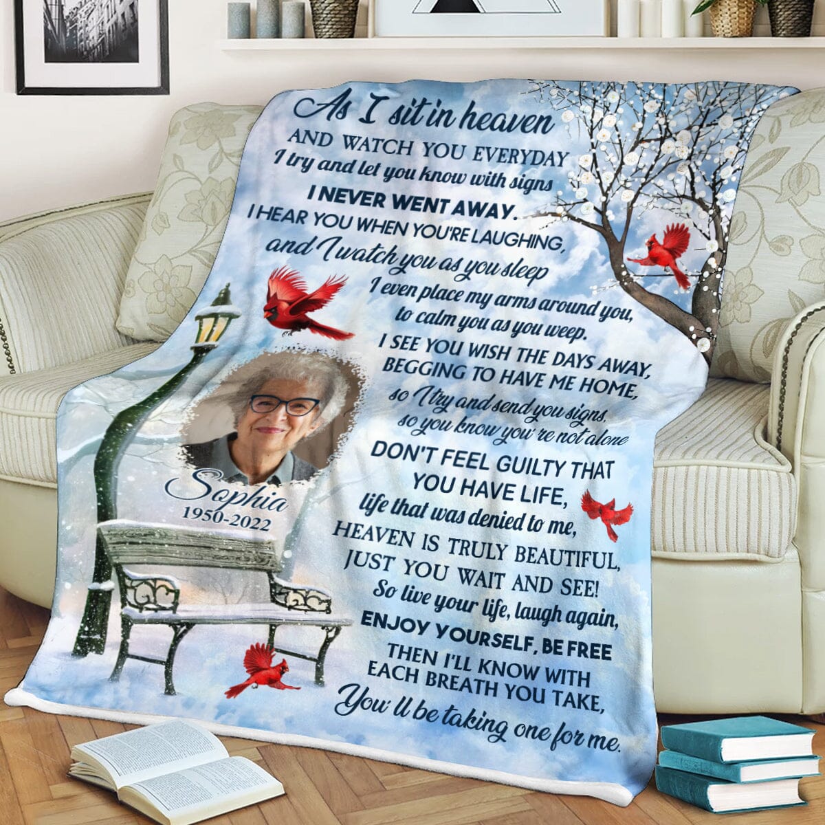 Memorial Upload Photo Cardinal Winter, As I Sit In Heaven Personalized Blanket LPL07DEC23CT2 Fleece and Sherpa Blanket HumanCustom - Unique Personalized Gifts Made Just for You Fleece Blanket 30''X40'' 