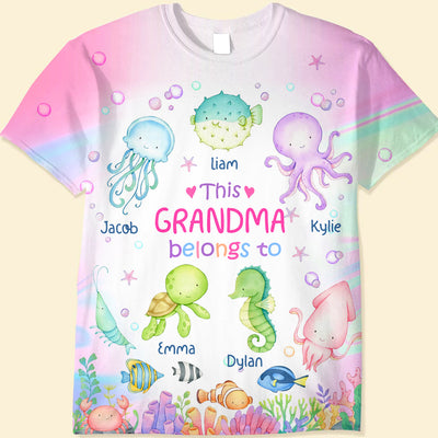This Grandma Belongs to Cute Sea Creatures Ocean Bed Personalized 3D T-shirt CTL02MAY24CT1