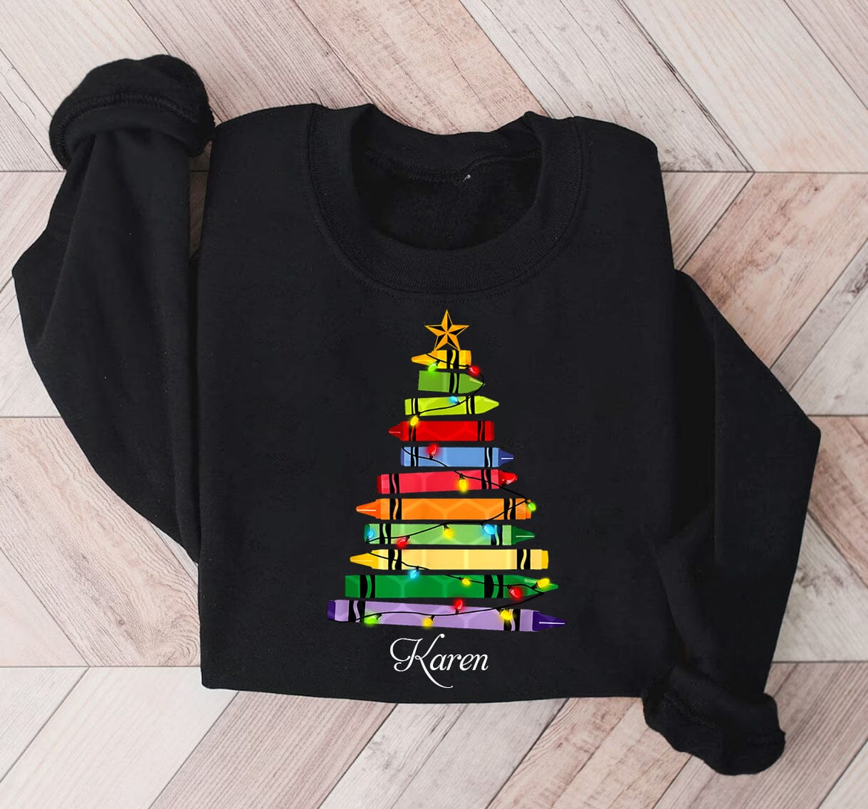 Teacher Christmas Crayon Tree Light Personalized Sweatshirt HTN14NOV23CT1 2d sweatshirt HumanCustom - Unique Personalized Gifts Made Just for You 